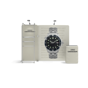10x10 trade show display with shelves