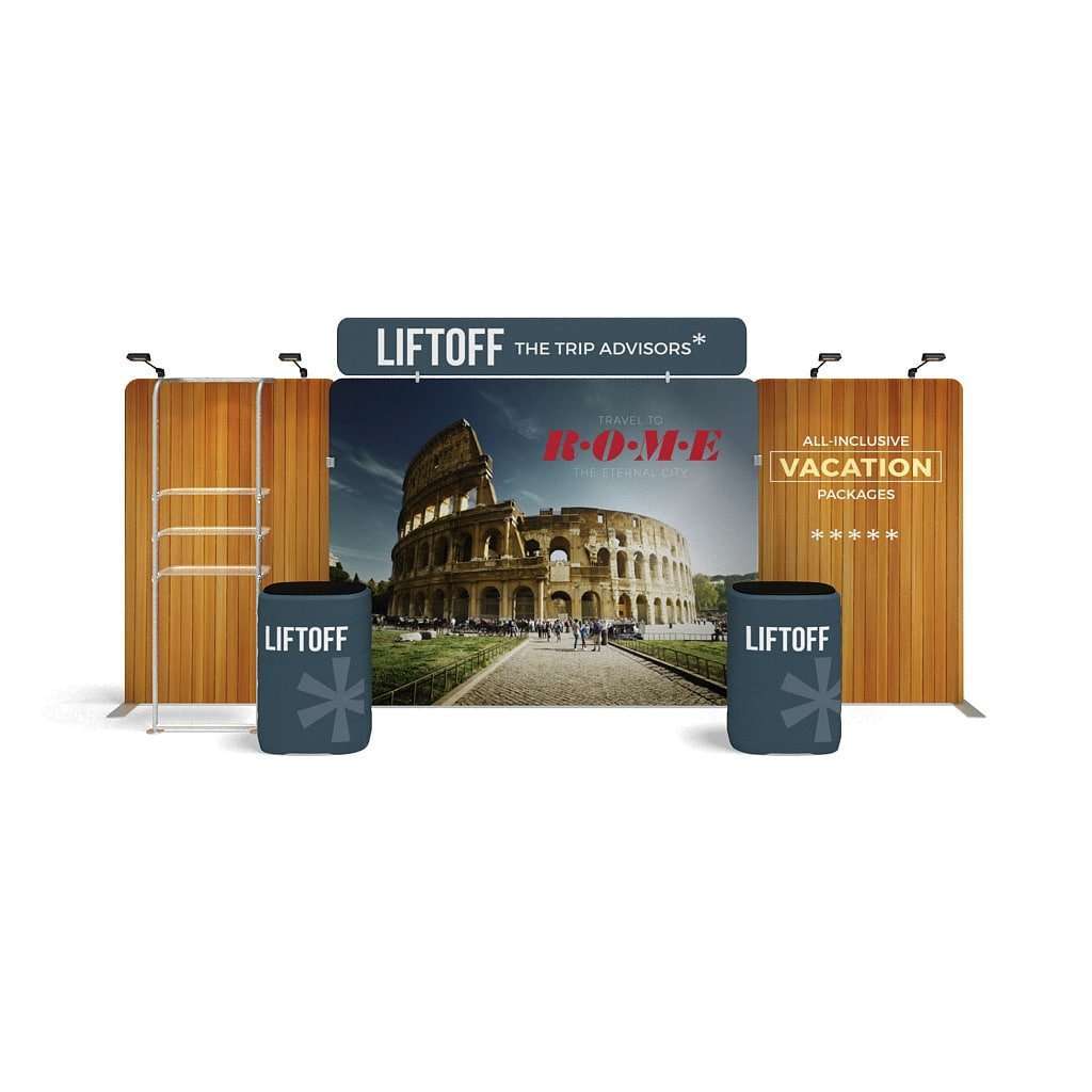 WaveLine WLMEFE-KG-03 10x20 tension fabric trade show booth kit with two CA700 counters