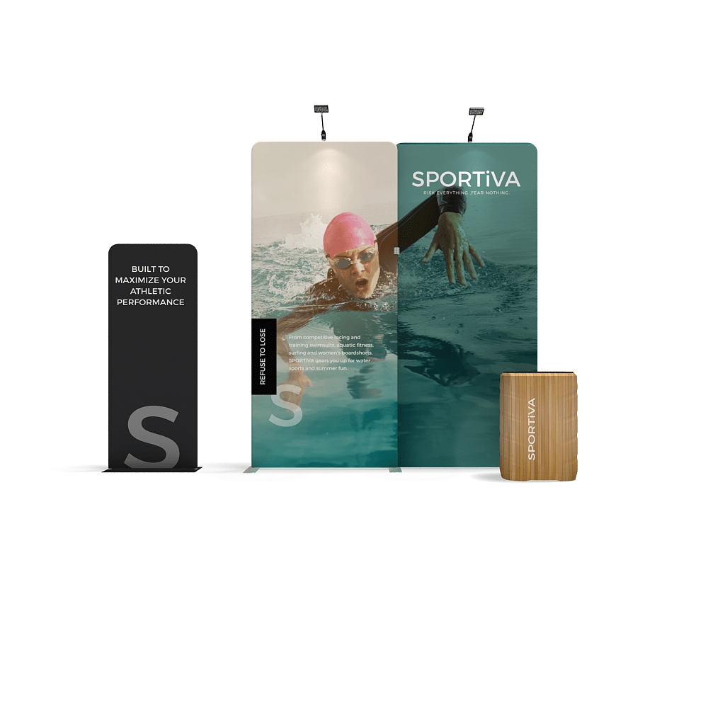 TWaveline WLMII-KG-05 10x10 tension fabric trade show display kit with banner stand and CA700 counter.