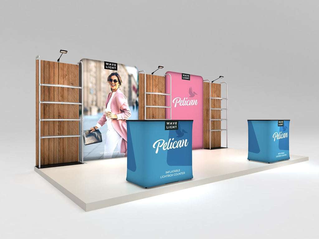 Makitso Pelican 10x20 Backlit Trade Show Display Kit with Inflatable Counters