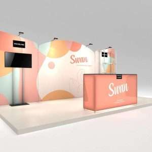 Makitso Swan 10x20 Trade Show Display Kit with Backlit Counter & Shelving