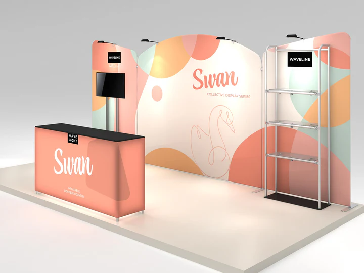 Makitso Swan 10x20 Trade Show Display Kit with Backlit Counter & Shelving - Image 5